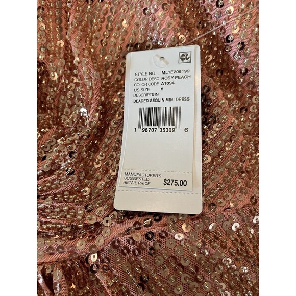 Liv Foster women Draped Beaded Sequin Short Mini Dress size 6 Peach Strappy $275 - Picture 8 of 11